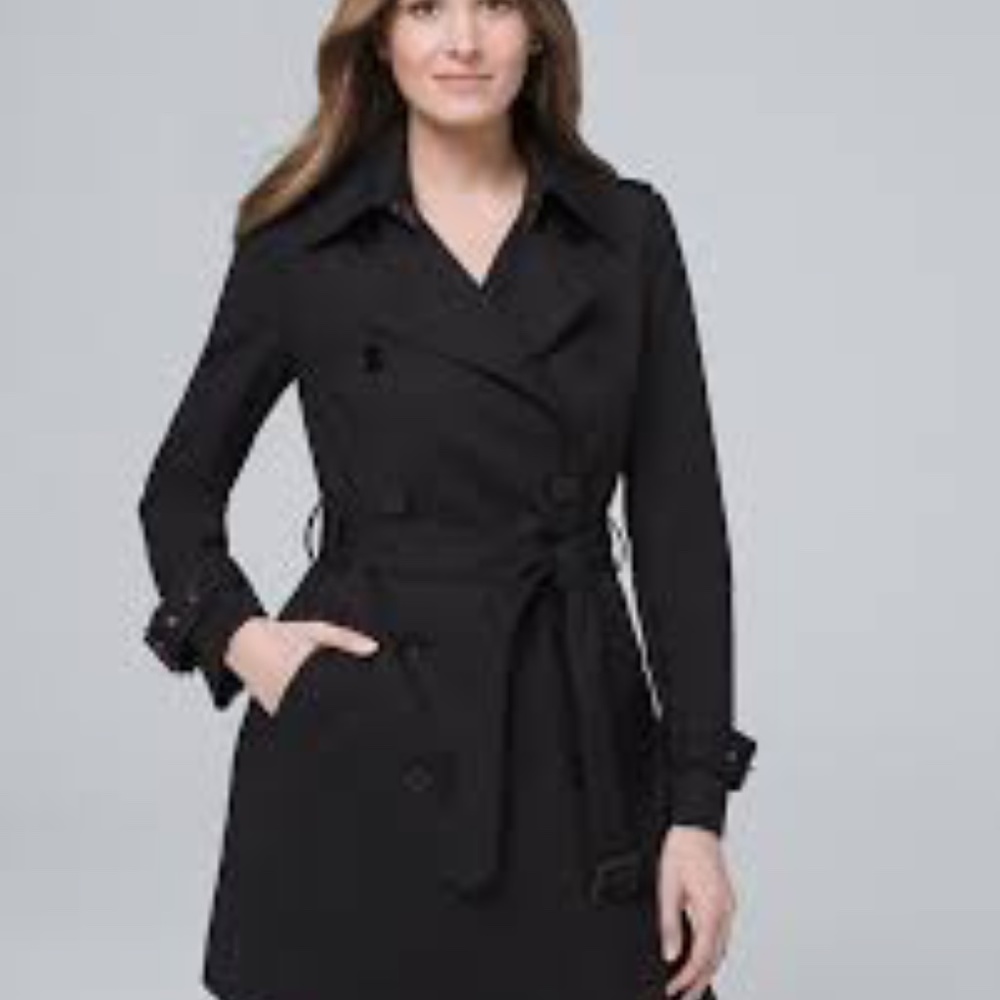 White House BLACK MARKET BLACK BELTED TRENCH COAT